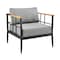 Armen Living Shari Outdoor Patio 4-Piece Lounge Set in Aluminum with Teak Wood and Gray Cushions 840254333079 - alternate 9